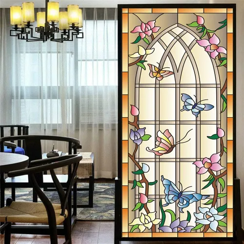 Miniatura 6 de Lámina decorativa para ventana, privacidad, multicolor, hermoso estilo iglesia, 39, esmerilado, tintado de ventana para oficina en casa