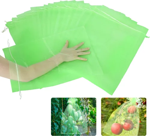 Kikhope - Bolsas de protección de frutas, 20 bolsas de malla de frutas de 20 x 14 pulgadas, bolsa de malla para frutas de jardín con cordón, bolsas