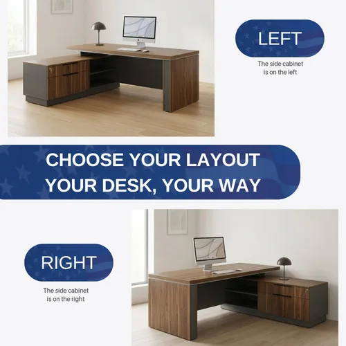 Miniatura 6 de OfficeSimpli - Escritorio ejecutivo en forma de L con cajones, 64 x 63 x 30 pulgadas, fabricado en Estados Unidos, envío mayormente ensamblado