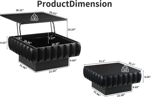 Miniatura 2 de Mesa de Centro con Tapa Elevable Mesas de Centro Cuadradas para Muebles de Sala de Estar Acanalada Pequeña con Gran Centro de Almacenamiento Oculto