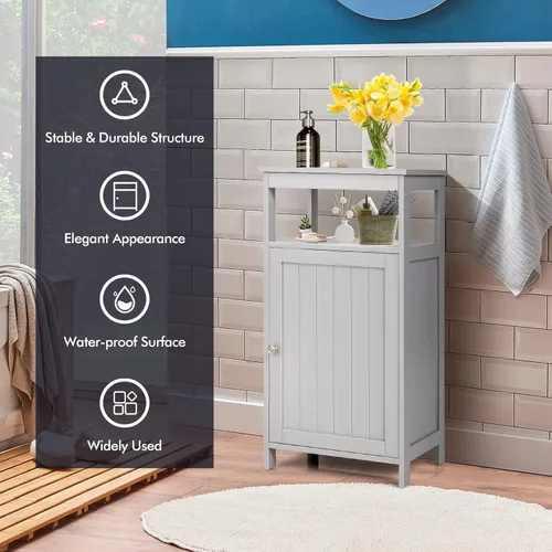Miniatura 18 de COSTWAY Armario de almacenamiento de baño, organizador de almacenamiento independiente con cajones profundos y estante ajustable, gabinete de piso