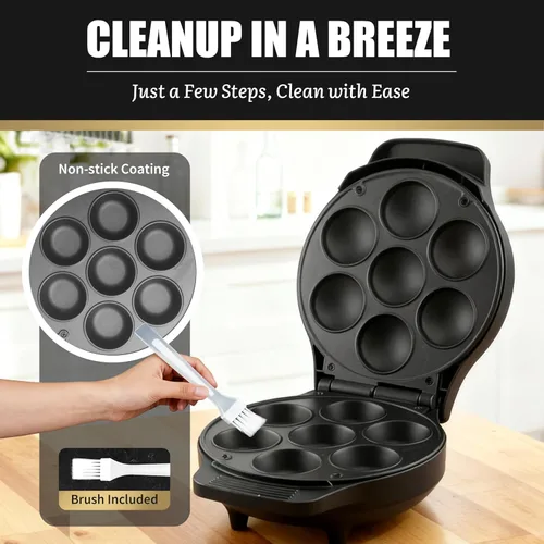 Miniatura 5 de FineMade Mini Máquina para Hacer Panqueques Rellenos, Sartén Eléctrica para Hacer Ebleskiver Poffertjes, Máquina para Hacer Panqueques Daneses