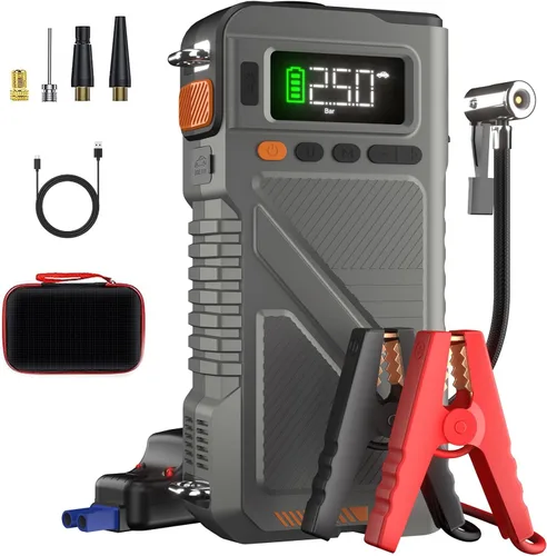 Miniatura 8 de Arrancador de 8000A con inflador de aire y compresor de desinflado, paquete de potencia portátil de 9 en 1 de 12V para todos los motores