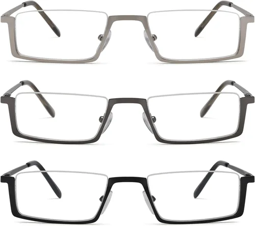 Paquete de 3 lentes de lectura con marco de metal de media montura para mujeres y hombres