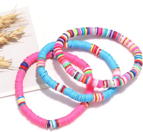 Miniatura 126 de Surfer Heishi - Pulseras apilables para mujer, apilables, de vinilo arcoíris, disco de arcilla, pulseras elásticas para la amistad, joyería bohemia