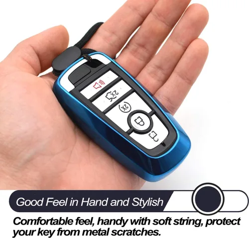 Miniatura 6 de MECHCOS Llavero de metal compatible con Ford Edge Escape Expedition Explorer Fusion Mustang Ranger F-150 F-250 Smart 3 4 5 botones azul TPU llavero