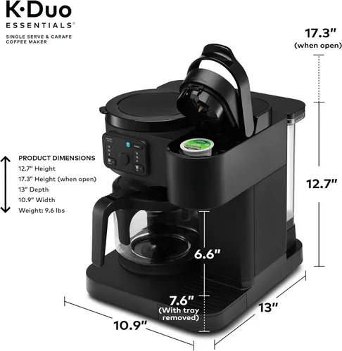 Miniatura 5 de K-Duo Essentials - Cafetera para bebidas calientes y frías, cafetera de una porción con cápsulas KCup y jarra de goteo para 12 tazas, depósito