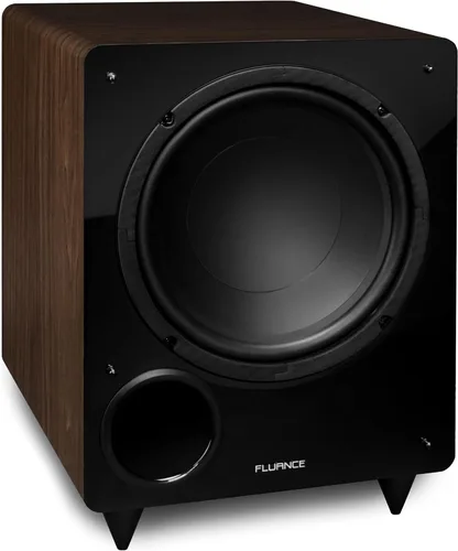 Fluance DB10W Subwoofer con alimentación eléctrica de baja frecuencia de 10 pulgadas para cine en casa (Nogal natural)