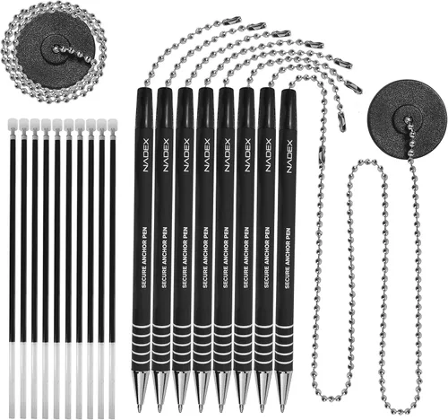 Miniatura 9 de Nadex Juego de bolígrafos de seguridad de bola y cadena, 1 bolígrafo, 1 soporte adhesivo y 5 recambios (negro)