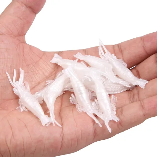 Miniatura 8 de Cebos de señuelo de camarones suaves, 20 cebo de camarón artificial, señuelos de pesca con brillo, 2.0 in, kit de gambas de gambas de silicona