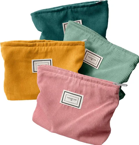 Miniatura 13 de Sanwuta Paquete de 4 bolsas de terciopelo para maquillaje, bolsa de cosméticos para mujer, bolsa de pana de gran capacidad, con cremallera, de lona