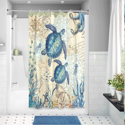 Miniatura 15 de Aipon Cortina de ducha verde de mediados de siglo para baño, cortina de ducha abstracta de estilo bohemio, de tela moderna, impermeable, para baño