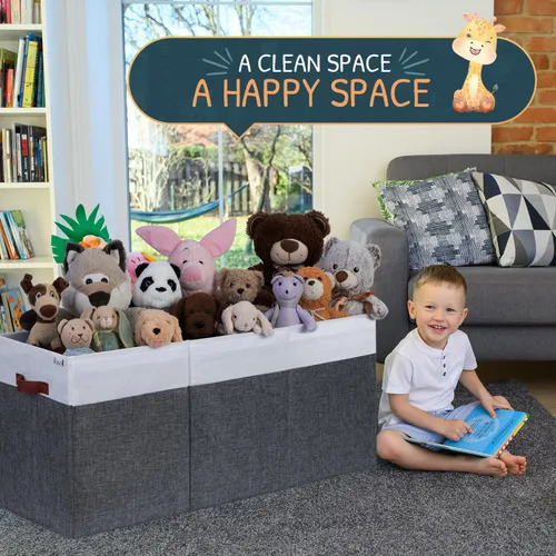 Miniatura 5 de SoftOwl Organizador de almacenamiento de juguetes extra grande con tapa, diseño de caja de almacenamiento de juguetes resistente y plegable, Gris