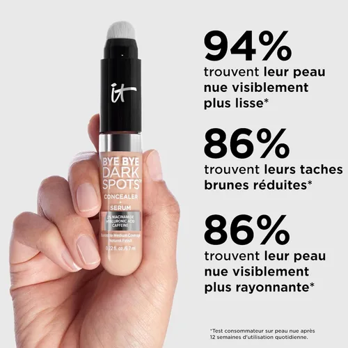 Miniatura 5 de IT Cosmetics Bye Bye Dark Spots Corrector + suero iluminador – 2% niacinamida, ácido hialurónico y cafeína – Cobertura media, acabado natural, todo
