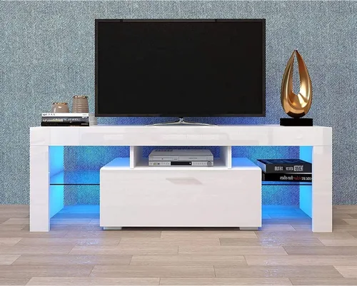 Miniatura 6 de Soporte de TV para TV de 55 pulgadas con almacenamiento, soporte de TV blanco con luces LED, centro de entretenimiento para TV de 55 pulgadas