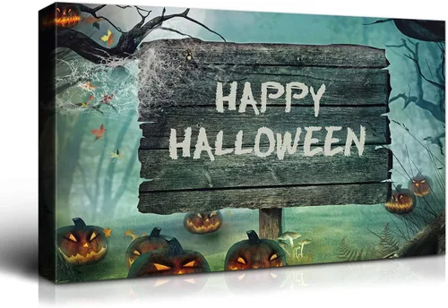 Miniatura 57 de Denozer - Pintura artística de pared de Halloween, impresión artística sobre lienzo para dormitorio, sala de estar, decoración de pared del hogar