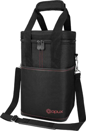 Opux Bolsa térmica de vino con aislamiento para 4 botellas, a prueba de fugas, portátil, para viajes, picnic, regalo BYOB (negro)