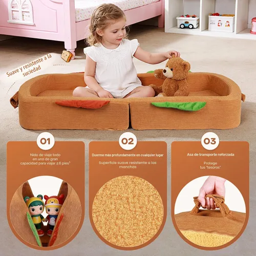 Miniatura 2 de Cama de viaje para niños pequeños, estilo sándwich, camas portátiles para niños pequeños, cuna de viaje plegable de espuma suave para bebés y niños