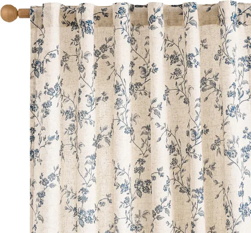 Miniatura 18 de Lazzzy - Cortinas de lino floral gris pardo de 84 pulgadas, cortinas de estilo granja con solapa trasera para sala de estar y dormitorio, cortinas
