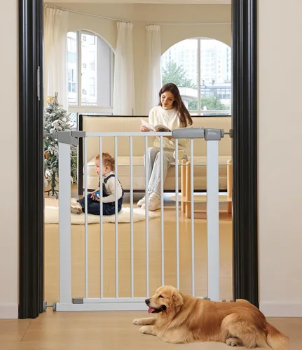 Miniatura 16 de Puerta de seguridad para bebés y mascotas de 29"-57", puerta de metal de 30" de alto con paso para puertas y escaleras, fácil de abrir con una sola