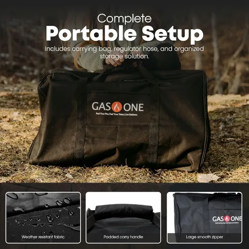 Miniatura 3 de GasOne - Quemador de propano doble con bolsa de transporte, altura ajustable, patas extraíbles de 4 niveles para cocinar al aire libre, regulador