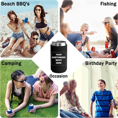 Miniatura 7 de Enfriadores de cerveza personalizados con manga de lata, 20 unidades, enfriador de latas personalizado con logotipo de foto para bodas, pesca, Negro