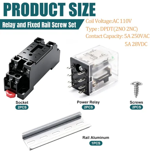 Miniatura 2 de mxuteuk 2 piezas Relé de alimentación electromagnético HH52P AC 110V/120V 5A bobina 8 pines DPDT con indicador LED, con base de enchufe, con riel