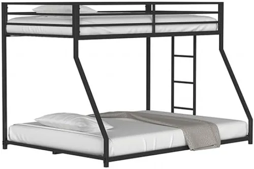 Miniatura 3 de MASARA Marco de cama moderno de metal individual sobre matrimonial, estilo contemporáneo, negro mate, escalera reversible, diseño de perfil bajo