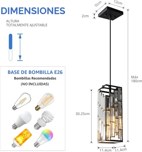 Miniatura 3 de Iluminación colgante color negro, lámpara colgante moderna, mini candelabros de cristal, lámpara colgante ajustable para cocina, isla, comedor
