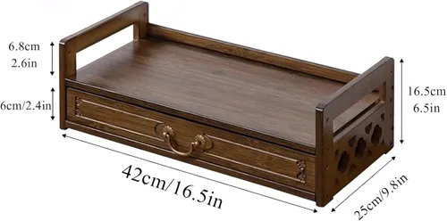 Miniatura 2 de Mesa de meditación de altar con cajón de almacenamiento, mesa de altar espiritual de bambú, mesa budista relajante para oraciones, adivinación, Nogal