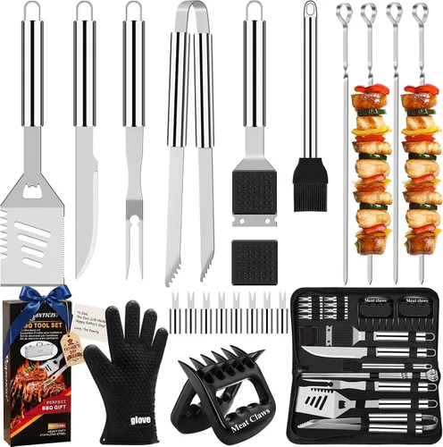 Miniatura 7 de ROMANTICIST Juego de 27 piezas de utensilios de parrilla resistentes para hombres, papá, Navidad, accesorios de barbacoa extragruesos, kit