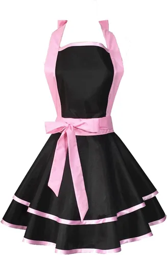 Miniatura 10 de Hyzrz lindos delantales de algodón hechos a mano estilo retro en negro para mujeres y niñas, delantal de cocina para pasteles, delantal de cocina