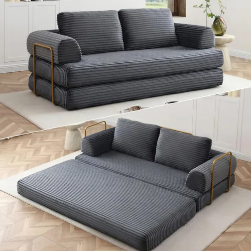 Miniatura 21 de HANXIN Sofá cama convertible de 78 pulgadas, sofá cama plegable con marco de forma fija, sofá biplaza sin hueso futón con cama extraíble, no Beige