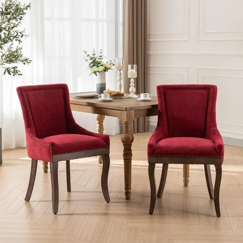 Miniatura 19 de Merax Juego de 2 sillas de comedor de terciopelo tapizadas de alta gama con anillo trasero de clavo, patas de madera maciza, asiento de espuma