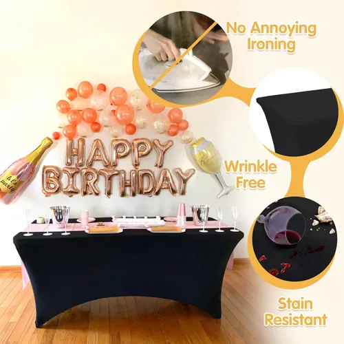 Miniatura 3 de BRILLMAX Paquete de 6 Fundas de Mesa Ajustadas de Spandex Negras - Manteles Elásticos de 6 pies para Mesas Rectangulares Plegables de 6 Pies, Negro