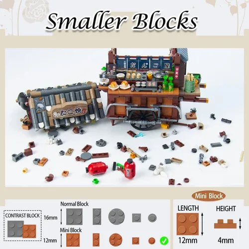 Miniatura 3 de Kit de bloques de construcción en miniatura de vista callejera japonesa - Carretilla de takoyaki, juguete de tienda de marca japonesa en miniatura