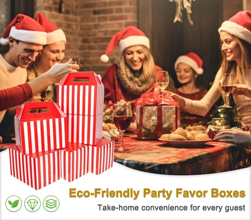 Miniatura 4 de Happyhiram Paquete de 40 cajas grandes a dos aguas con rayas rojas, contenedores de cartón resistentes de 9 x 6 x 6 pulgadas para regalos de Rojo