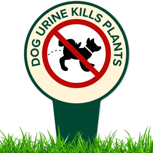 Cartel de orina de perro mata plantas, letrero con texto en inglés «Please Curb Your Dog», 7 x 13 pulgadas, estacas integradas de alta resistencia,