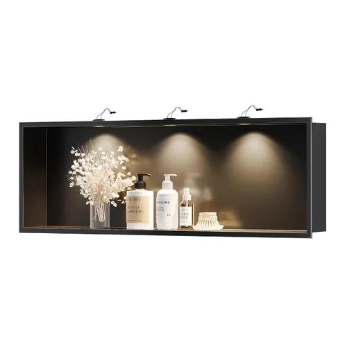 Miniatura 8 de Neodrain Nicho de ducha con luz LED no regulable, nicho empotrado integrado de pared para almacenamiento en el baño, no necesita azulejos, nicho