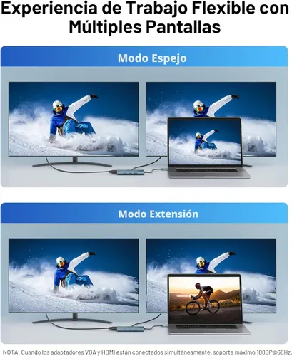 Miniatura 6 de Acer Hub USB C con HDMI 4k, adaptador USB C 9 en 1 a Ethernet, estación de acoplamiento USBA 3.0 de 5 Gbps, divisor VGA, lector de tarjetas SD, Gris