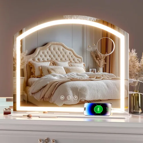 Miniatura 13 de Hasipu Espejo de tocador con luces, espejo de maquillaje LED arqueado de 11 x 14 pulgadas, espejo de maquillaje iluminado con luces, control táctil