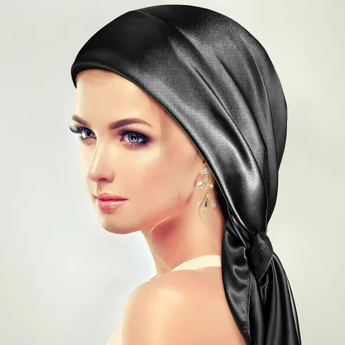 Miniatura 6 de SATINIOR Pañuelo sedoso para la cabeza de 35 pulgadas, 2 unidades, bufanda cuadrada grande para el cuello, pañuelo de satén para dormir para mujer