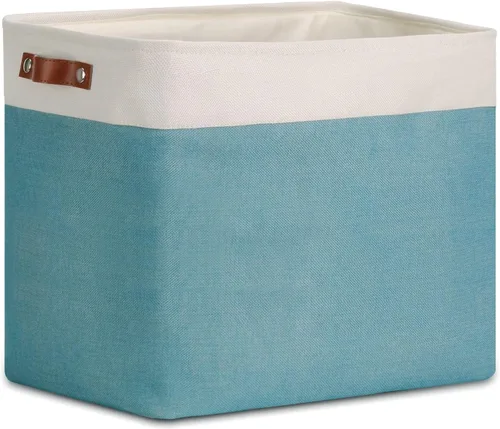 DULLEMELO Cesta de almacenamiento plegable grande con asas de cuero resistentes, organizador de tela para almacenamiento de ropa, juguetes, libros,
