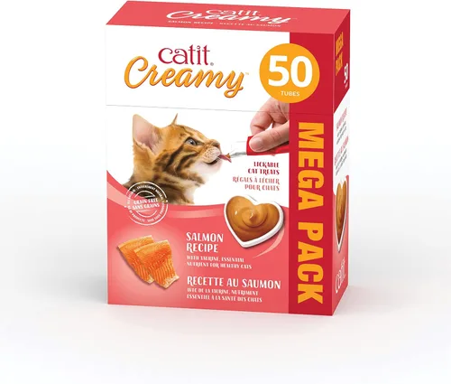 Catit Golosina cremosa para gatos, golosina saludable para gatos, salmón, paquete de 50