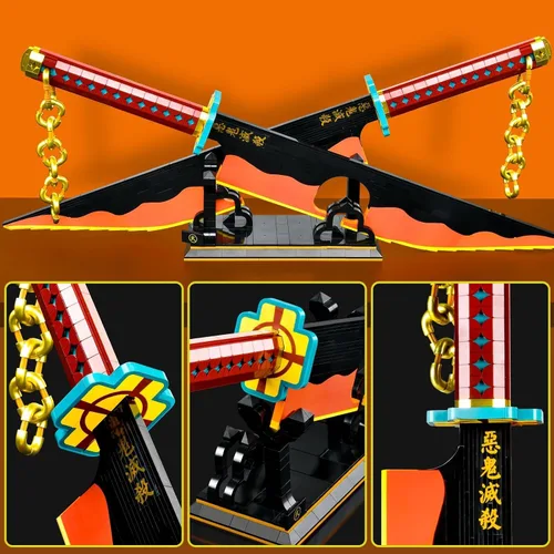 Miniatura 2 de SATHIBI Juego de construcción de espadas Demon para adultos, modelo de bloque de construcción de cuchillo de 46 pulgadas de largo con soporte