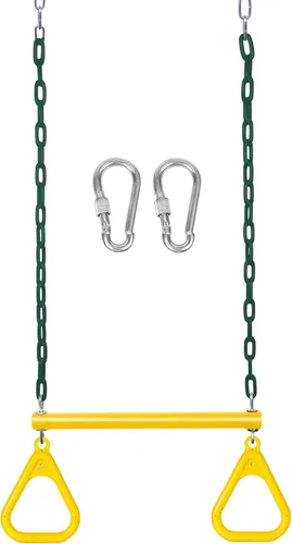 Miniatura 8 de LadyRosian Barra de trapecio de 17" para gimnasio con anillos, cadena resistente de 47", juego de accesorios para columpio con mosquetones