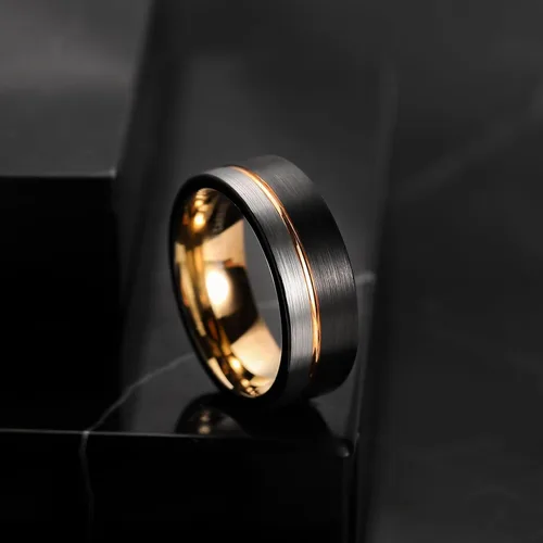 Miniatura 3 de King Will Anillo de boda de carburo de tungsteno para hombre con diseño de ranura, 6/7/0.315 in de ancho, acabado cepillado/pulido para hombre
