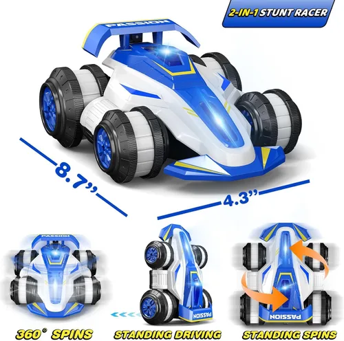 Miniatura 3 de LOOZIX Coche de control remoto mejorado 360° Spins RC Car 2 en 1 antigravedad RC Racer Wheelie Drift Stunt Car con luces y música, regalos