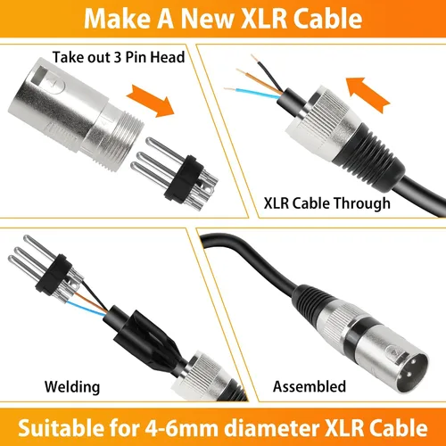 Miniatura 4 de Paquete de 4 conectores XLR de 3 pines, carcasa de aleación de zinc (2 machos y 2 hembras), adaptador de enchufe de serpiente de línea de micrófono