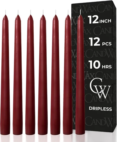 Miniatura 23 de CANDWAX Paquete de 12 velas cónicas rojas – Velas rectas sin goteo de combustión lenta sin perfume de 12 pulgadas – Ideal para mesa de comedor – Rojo